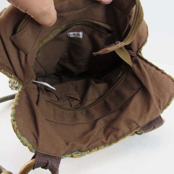 Chico's Paper Straw and Turquoise Medallions Boho Shoulder Bag with Beads - Picture 6 of 8